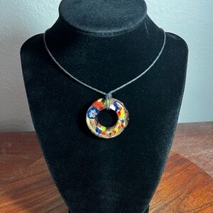 Murano Multicolor Millefiori Donut Pendant Necklace